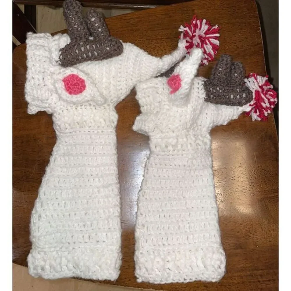 Pair‎ Of Reindeer Rudolph knitted puppet Adorable Handmade